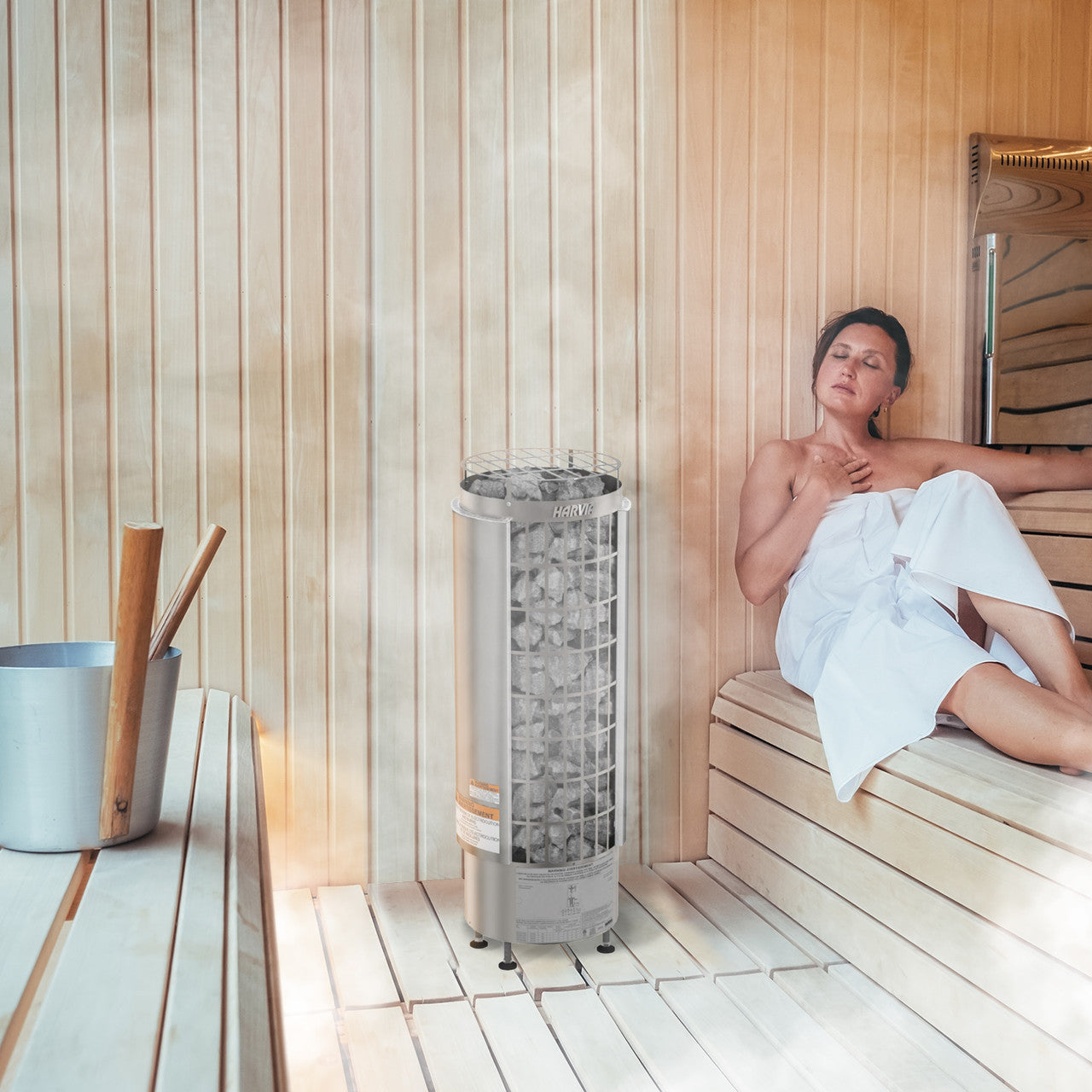 Harvia Cilindro UL Certified Electric Sauna Heater With Xenio CX45 Digital Control Panel & Sauna Stones