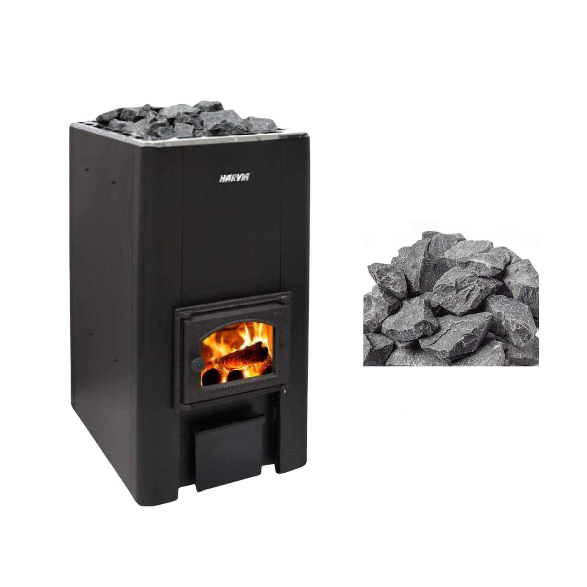 Harvia 50 40KW Black Floor Mount Wood-Burning Sauna Stove With Sauna Stones