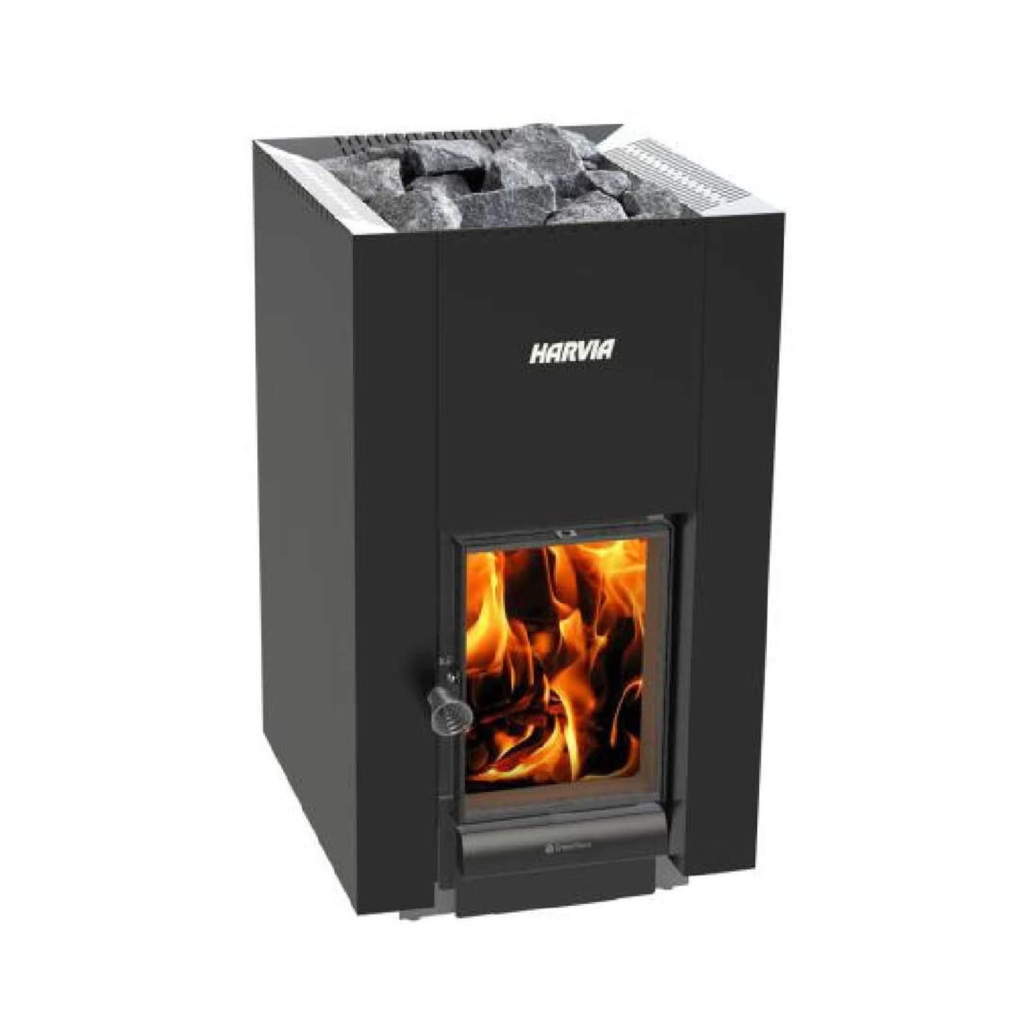 Harvia GreenFlame 22 Linear Wood Sauna Stove With Sauna Stones, 15.7KW