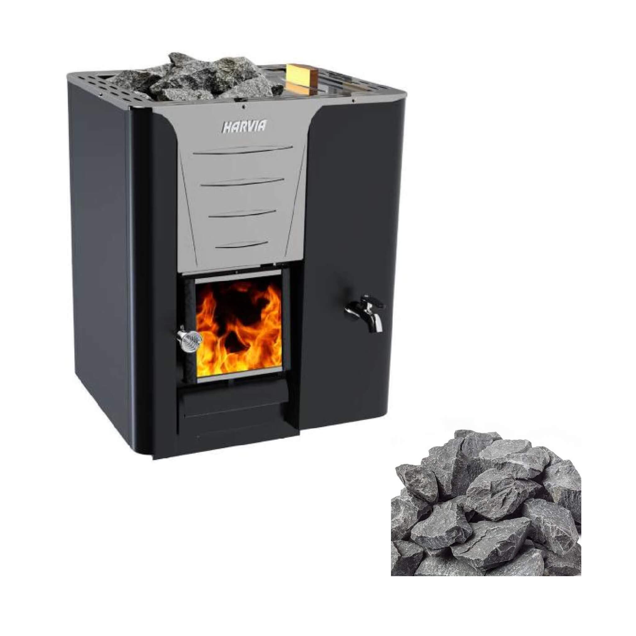 Harvia Pro 20 LS/RS Sauna Wood Stove With Water Tank & Sauna Stones, 24.1KW