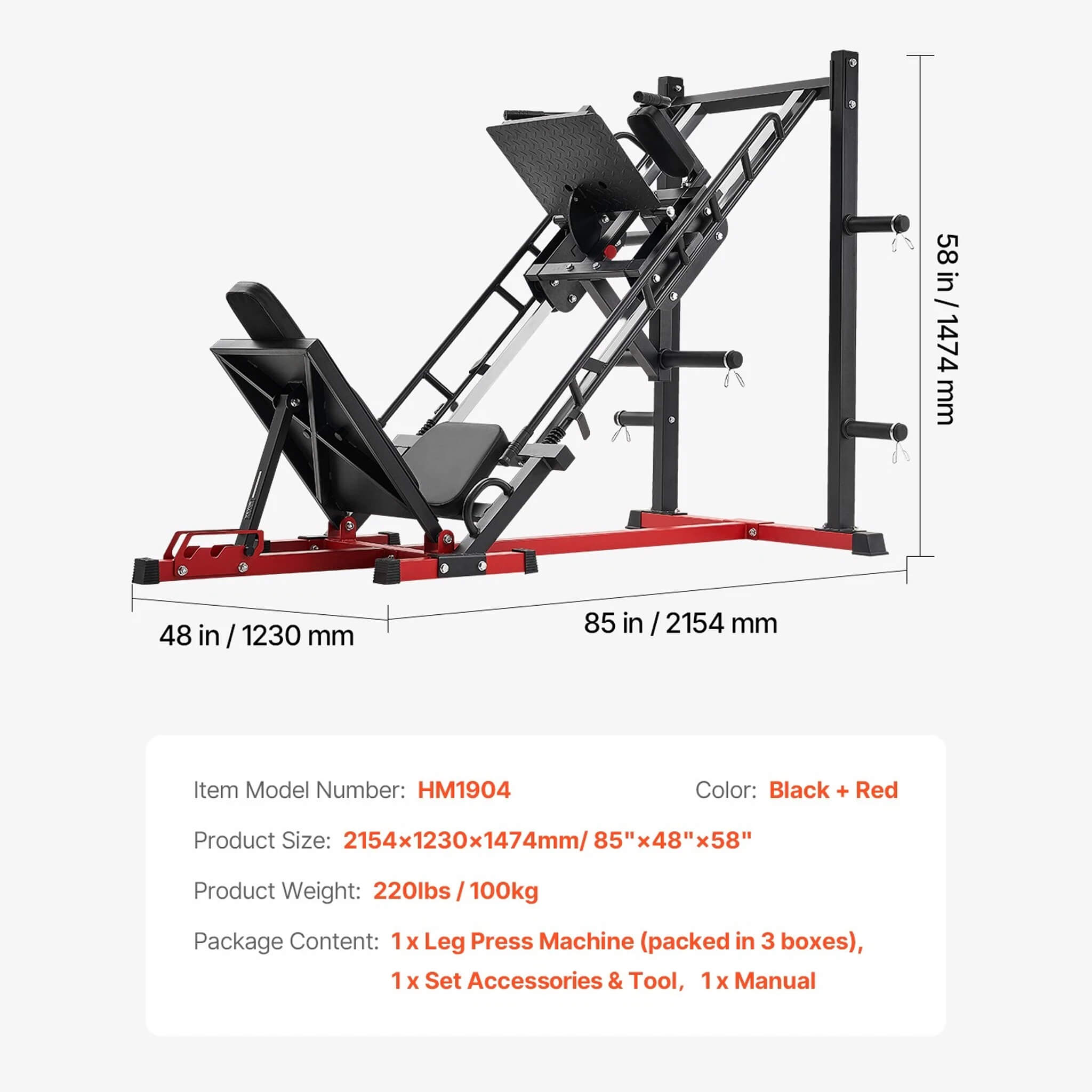 Rovix 2000LBS Adjustable Leg Press And Hack Squat Machine For Home Gym Workouts