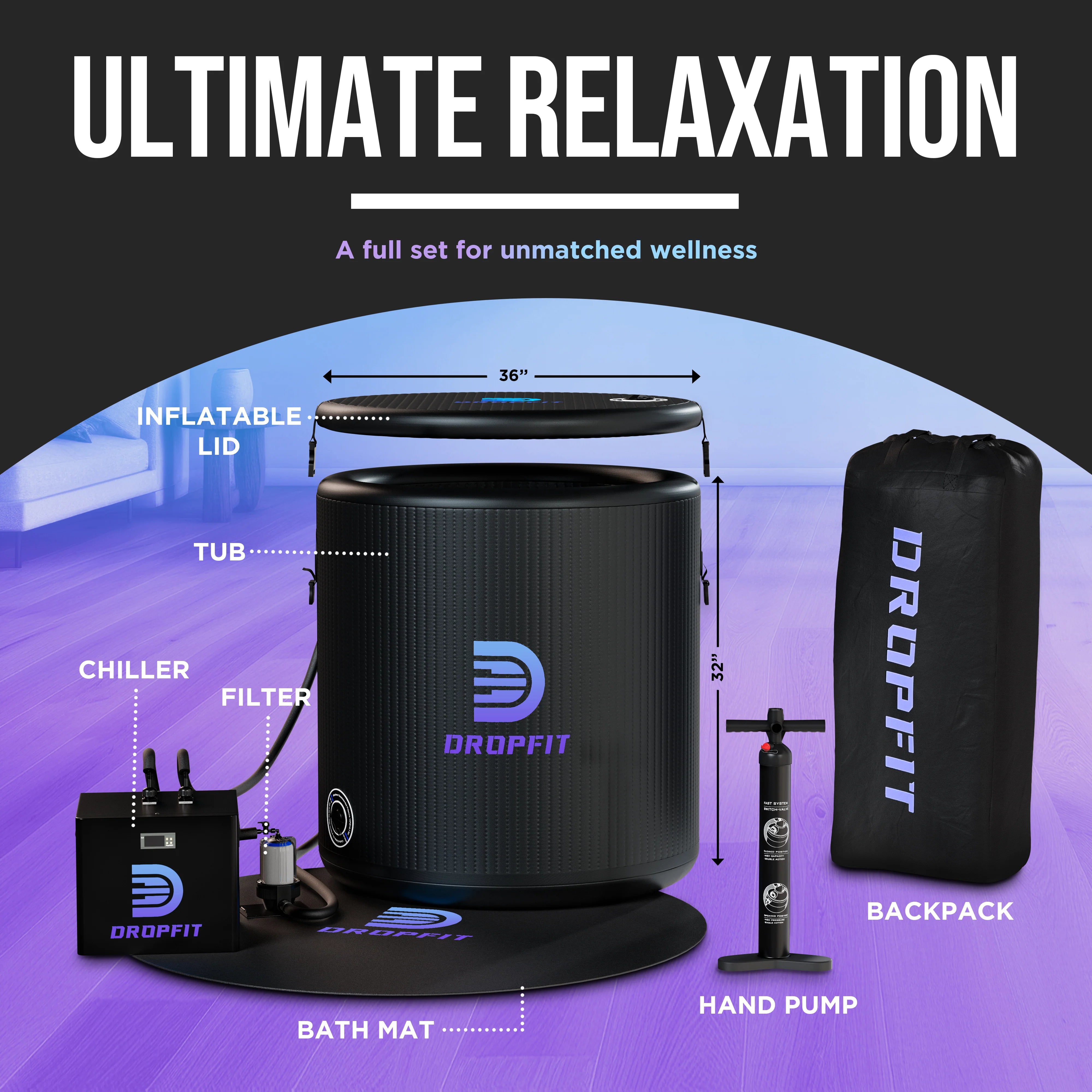 DROPFIT Ice Bath Cold Plunge Tub | No Ice Required, Home Use