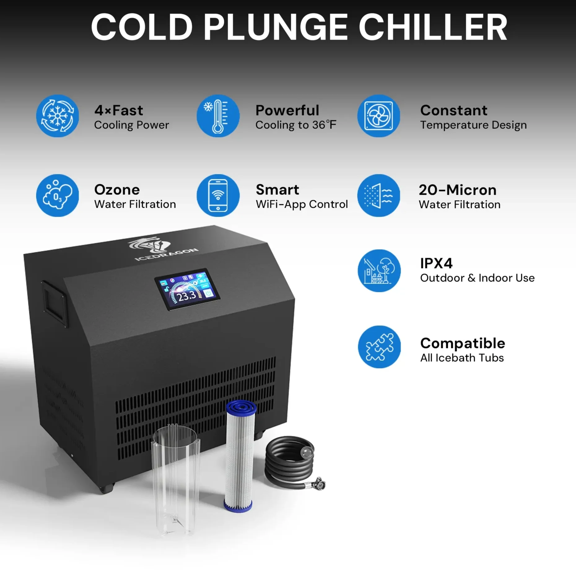 Icedragon Cold Plunge Tub Pro with 1.5HP Smart Water Chiller