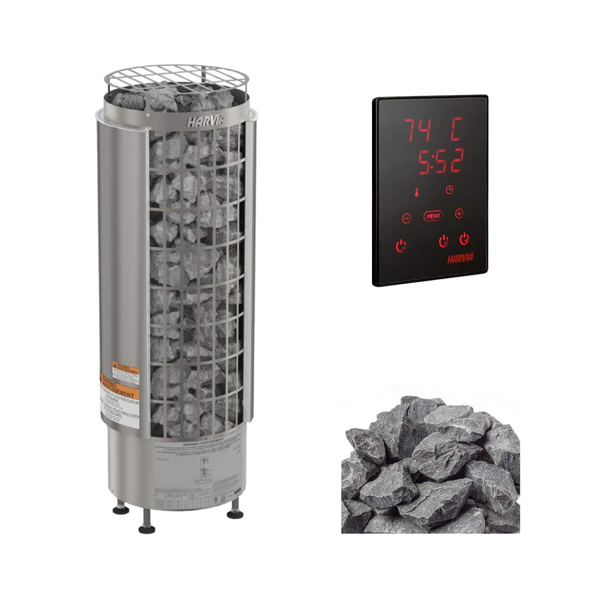 Harvia Cilindro UL Certified Electric Sauna Heater With Xenio CX45 Digital Control Panel & Sauna Stones