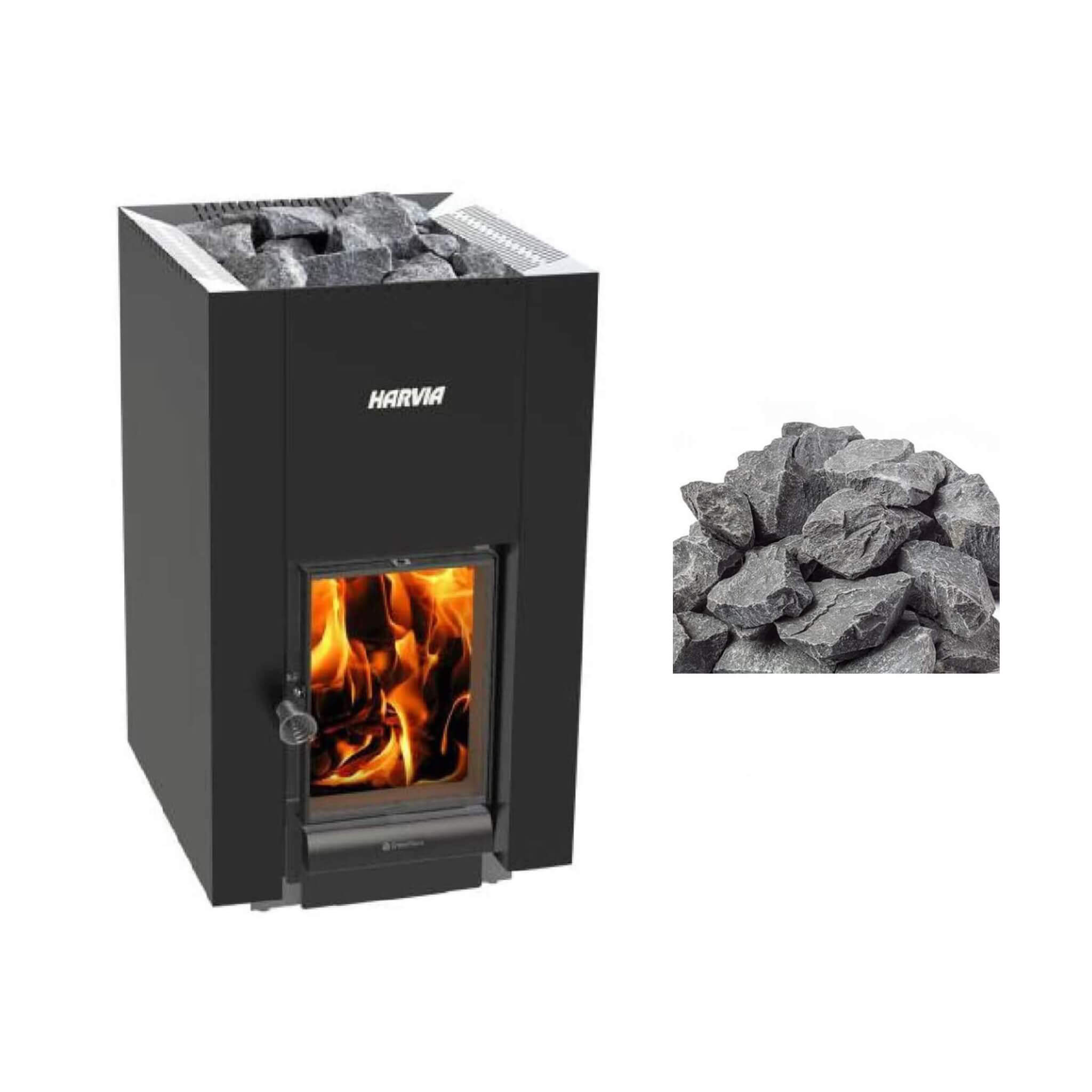 Harvia GreenFlame 22 Linear Wood Sauna Stove With Sauna Stones, 15.7KW