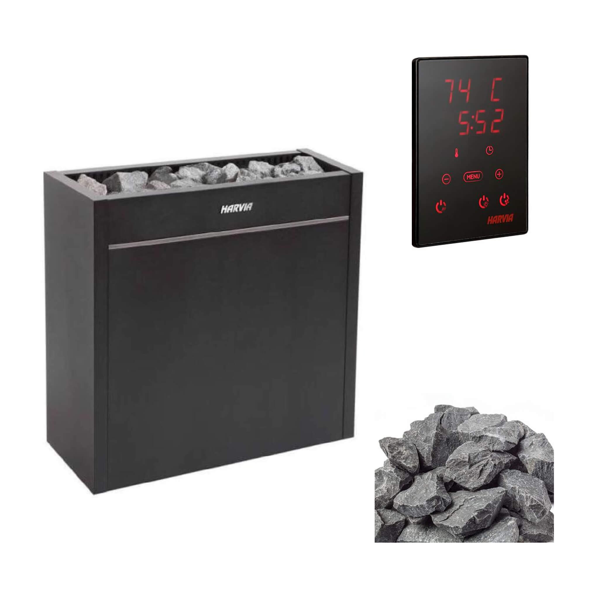 Harvia Virta Pro HL Series Heavy-Duty Electric Sauna Heater With Xenio CX45 Control Panel, Power Extension Unit & Sauna Stones